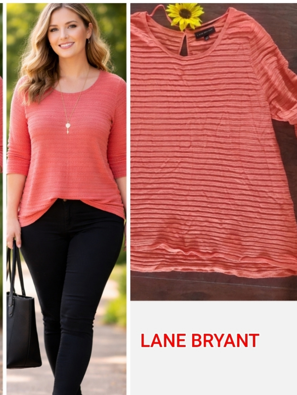 LANE BRYANT SALMON PINK CREW SWEATER - Picture 1 of 10